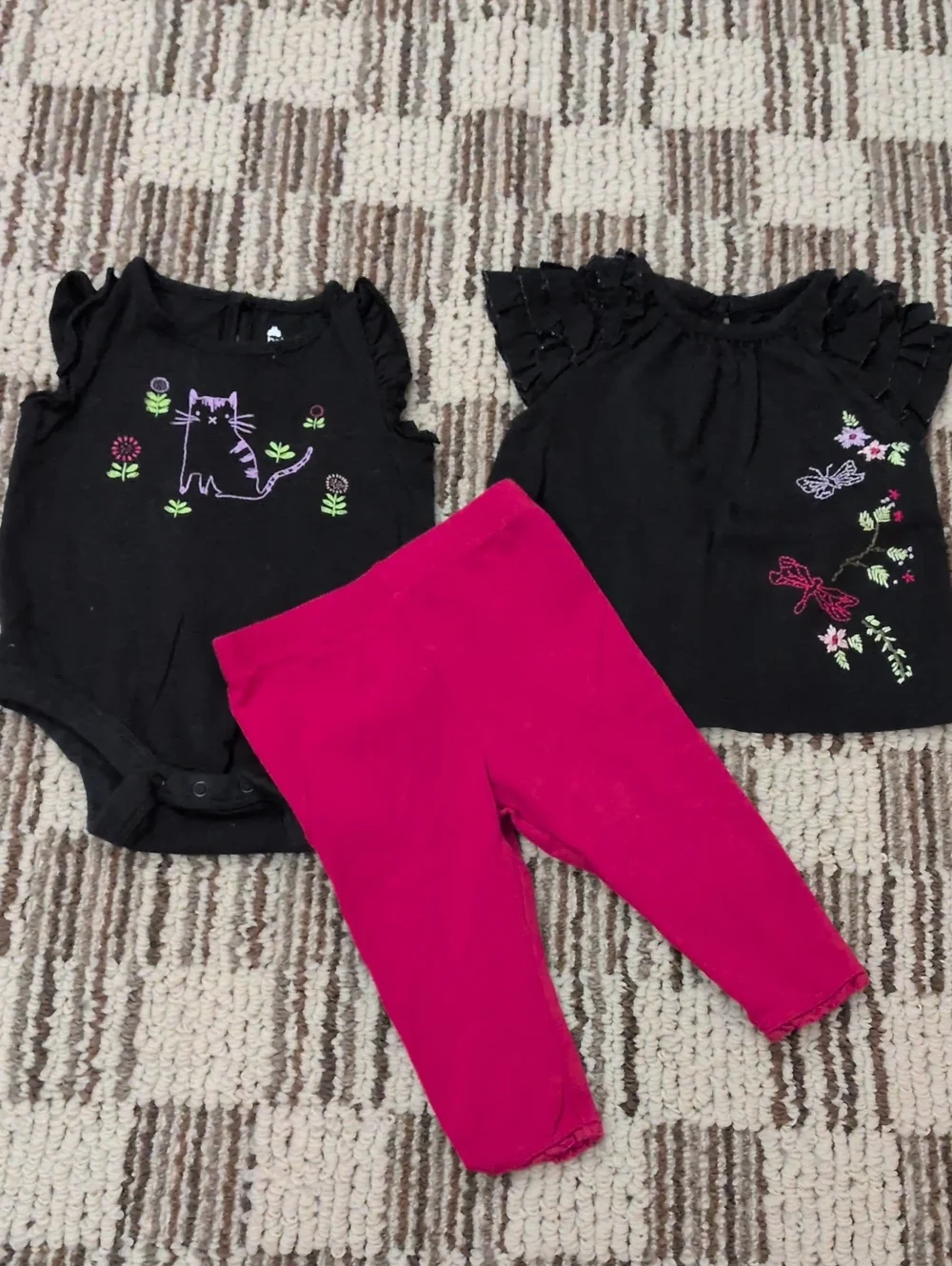 Baby Gap Blk Bodysuit & Top with Red/Purple/Green Embroidery.  Matching Red Pant